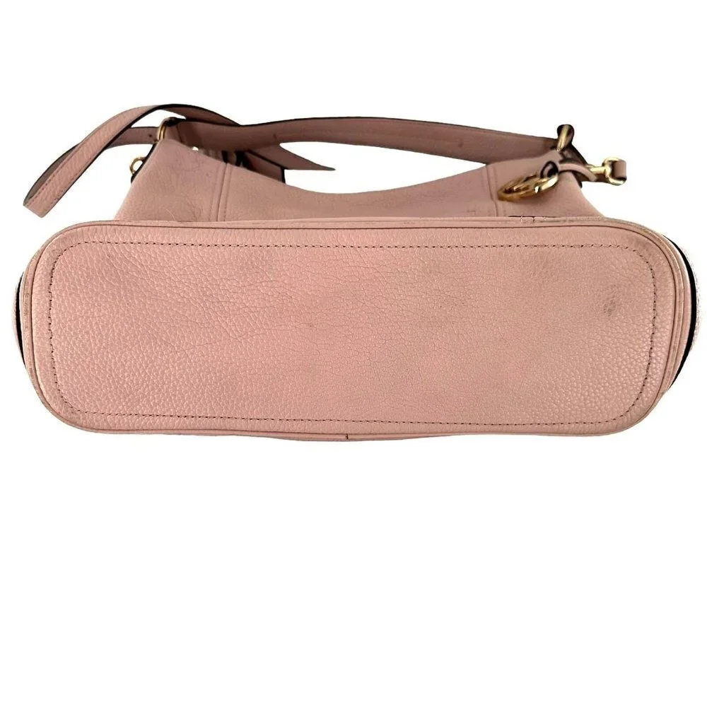 Michael Kors Anita Pink Nude Pebbled Leather Silver Hobo Shoulder Crossbody Bag